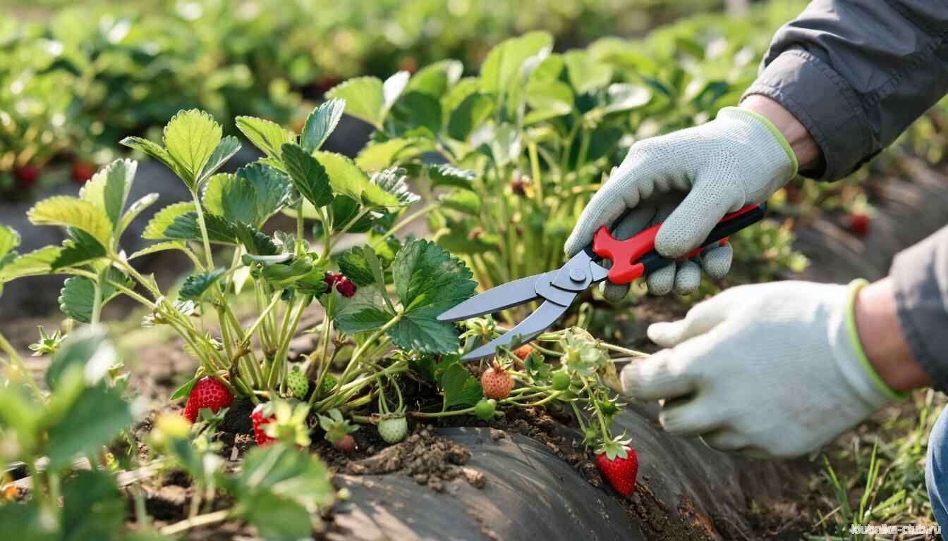 Удаоение кустов клубники