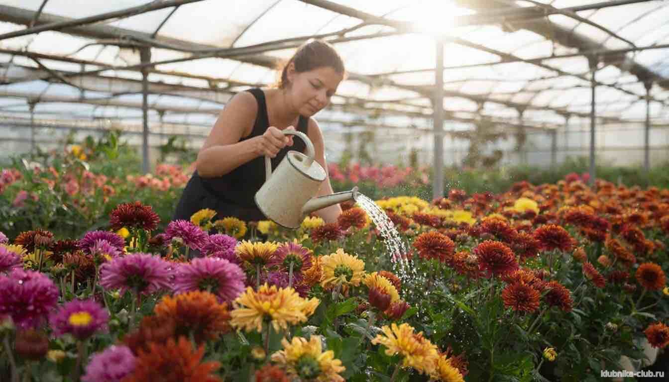 полив лучевидных хризатем