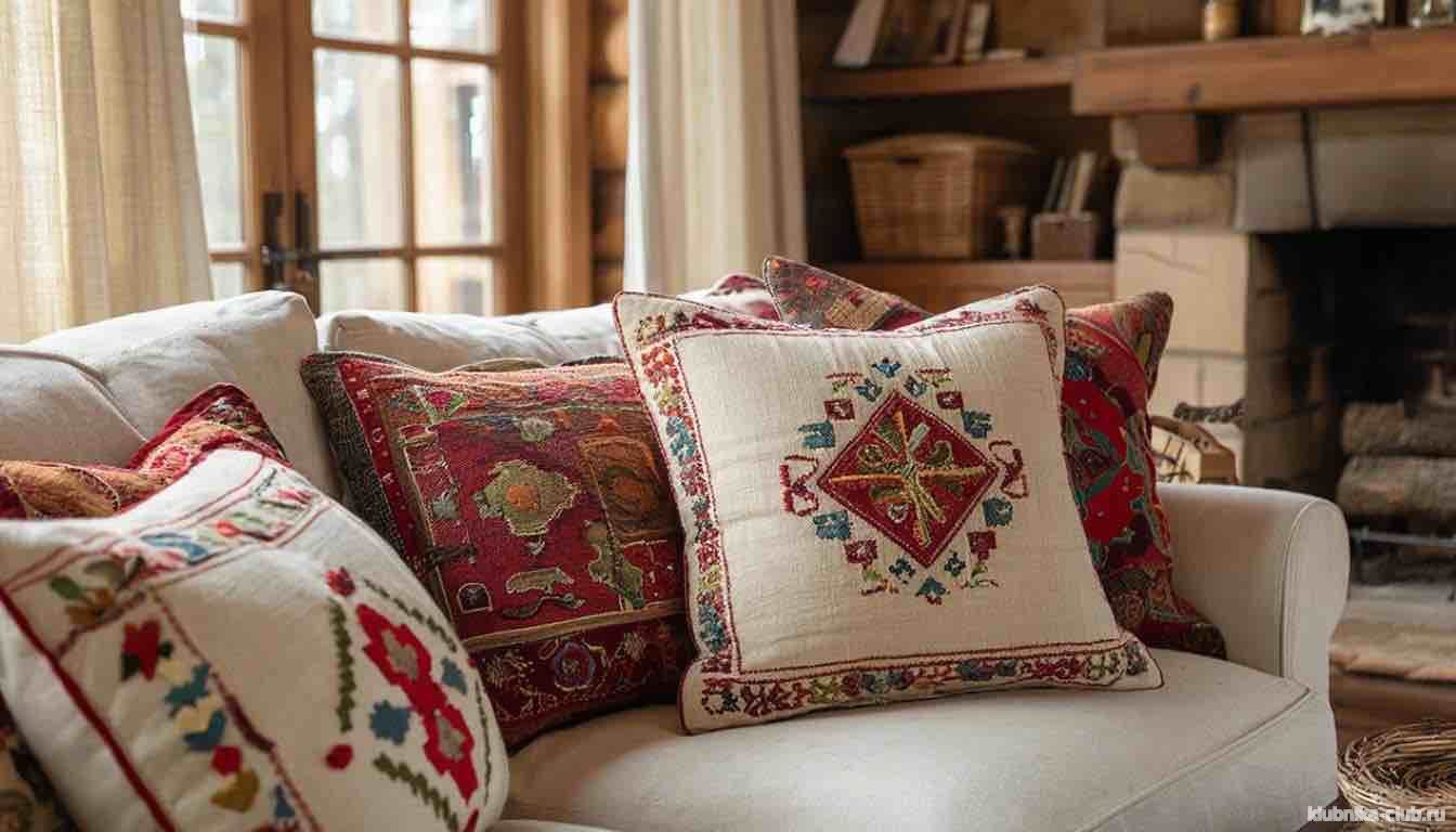 вышивка на подушках