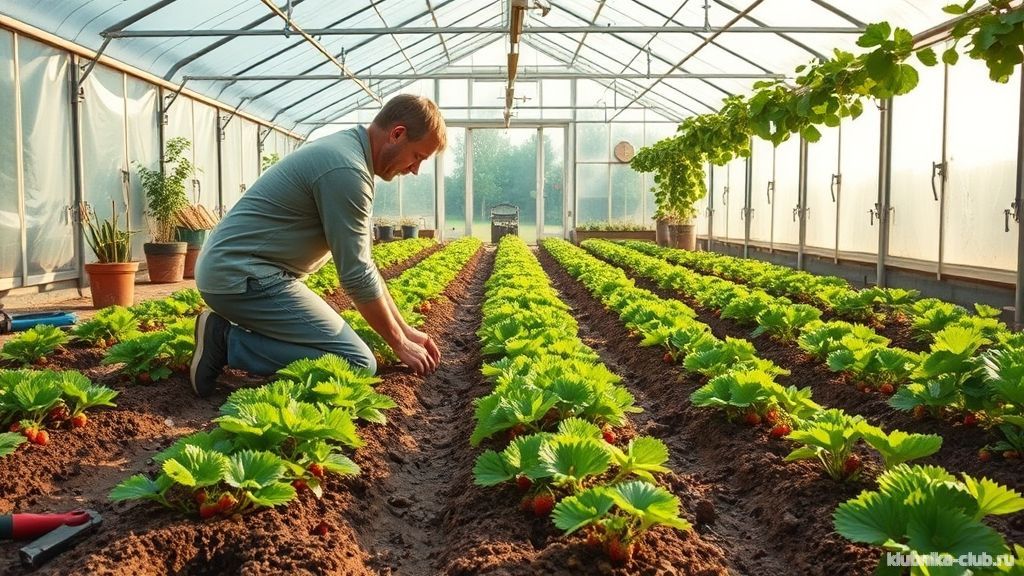 посадка клубники Эльсанта в теплице
