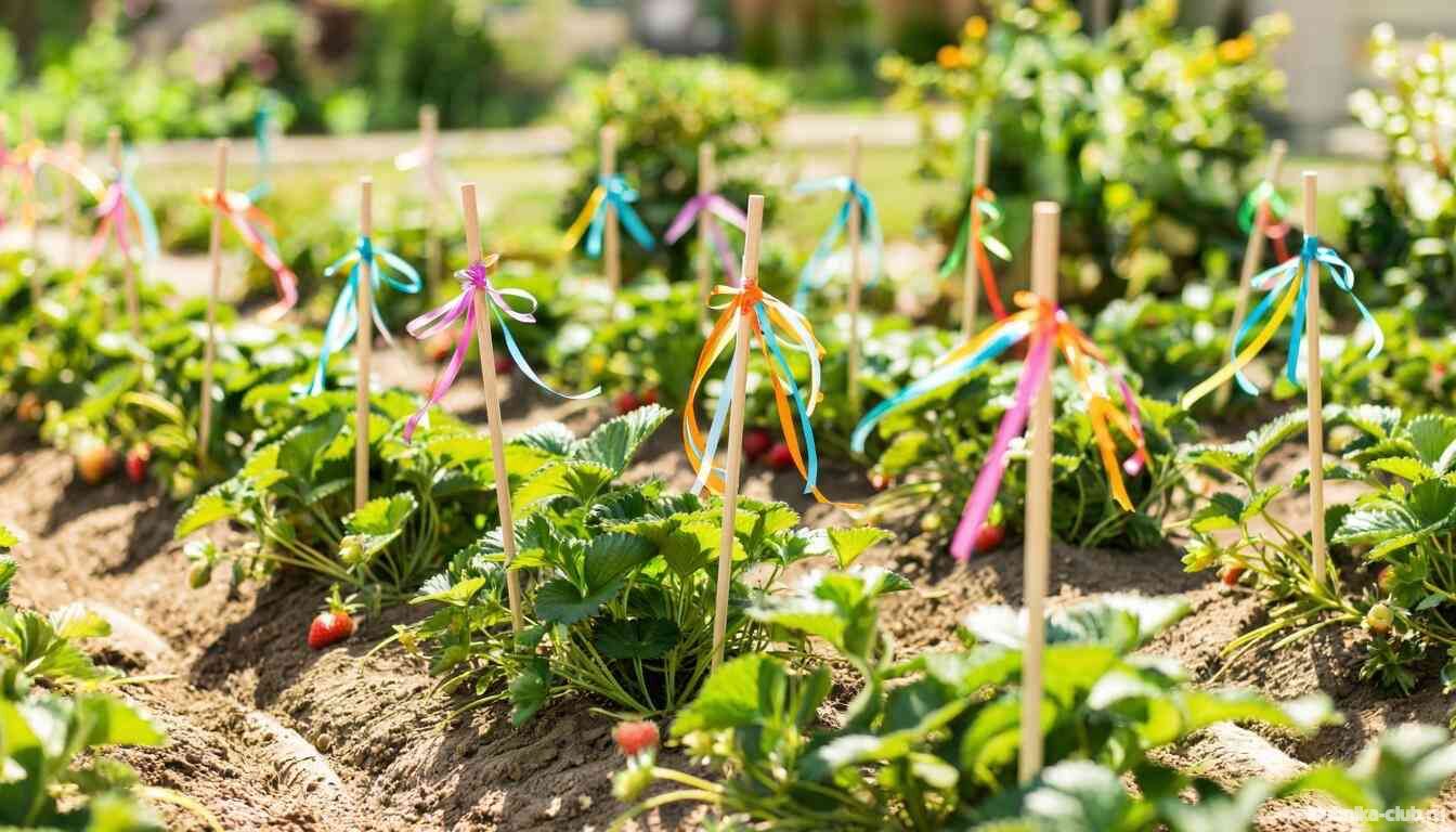 Ленты от птиц на клубнике