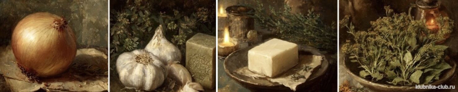 Лук, чеснок, травы, мыло